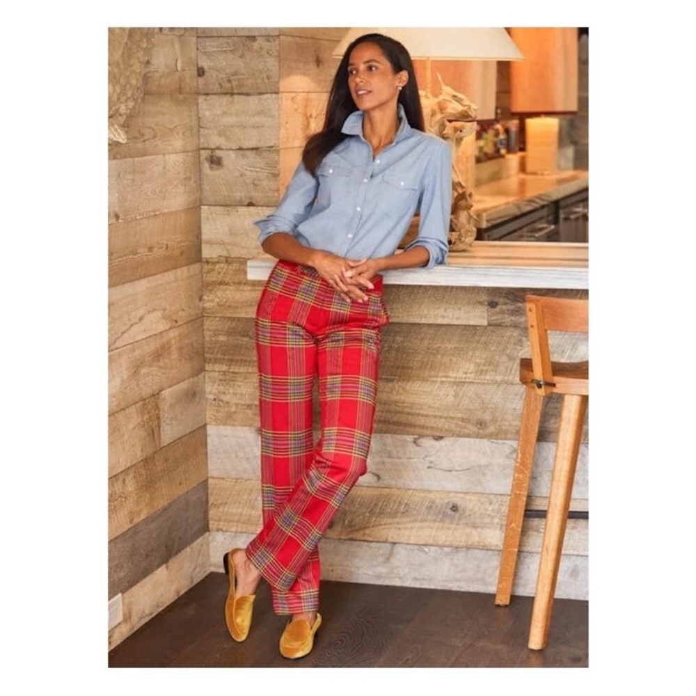 J.Mclaughlin Women 12 Hattie Pants Red Tartan Plaid Jacquard Fully Lined Preppy